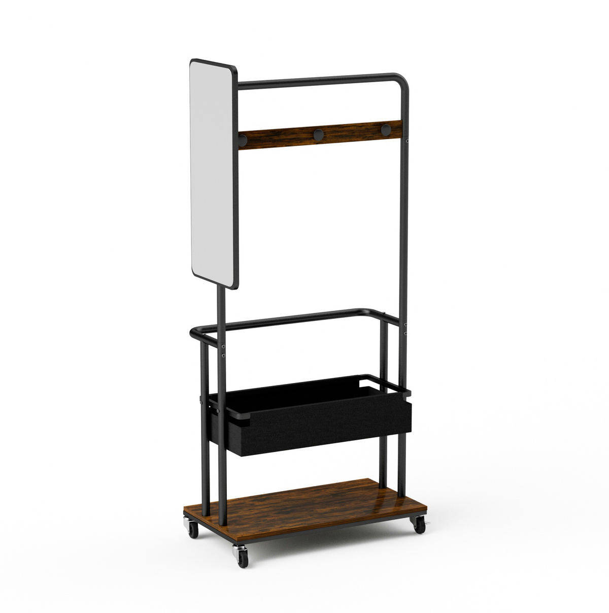 GARDEROBE Schwarz/Braun aus Holzwerkstoff und Stahl mit Rollen - Schwarz, Holzwerkstoff (40/170/70cm) - OKMYHOME