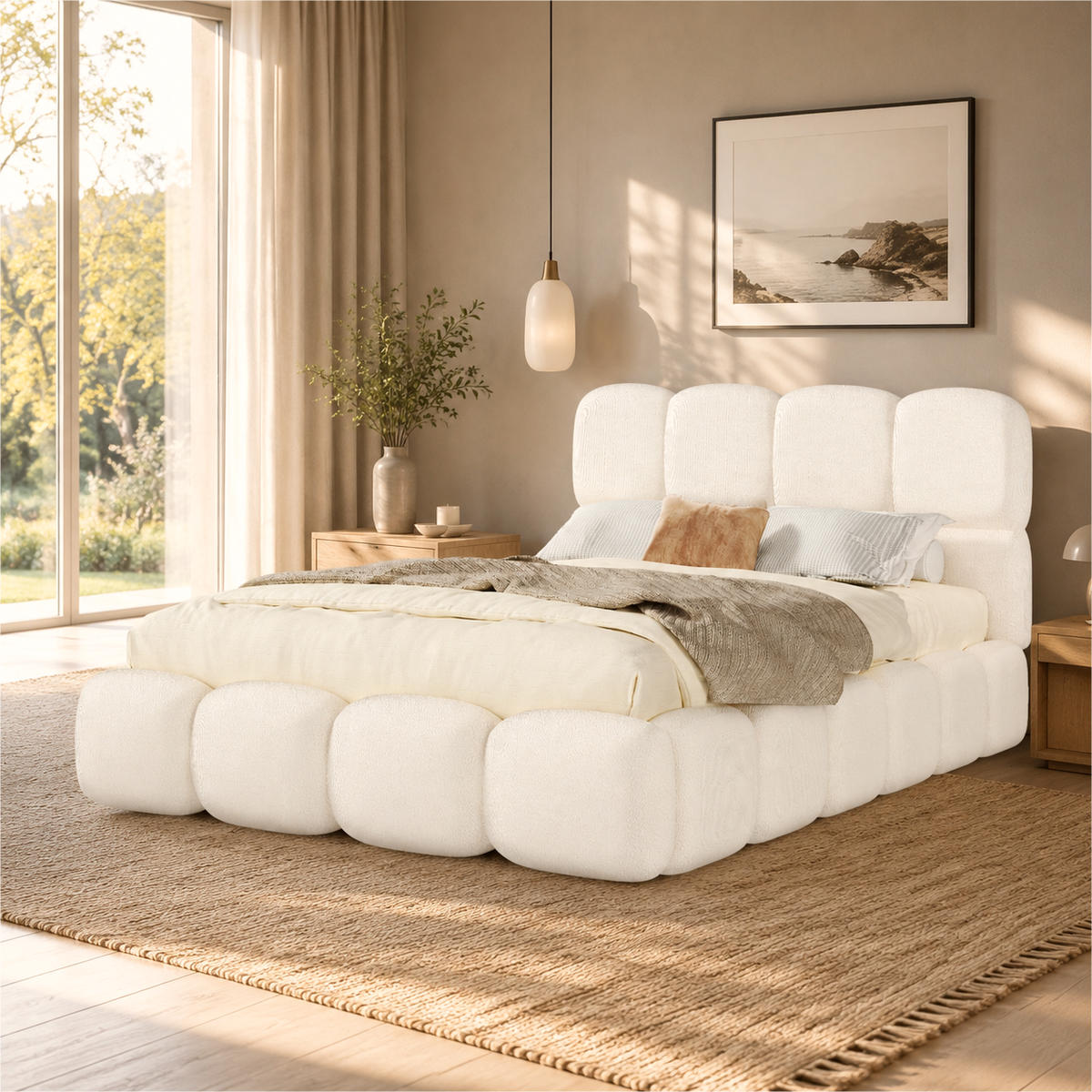 POLSTERBETT 140x200 cm Weiß Bouclé mit Stauraum - Weiß, Textil (140/200cm) - FLIEKS