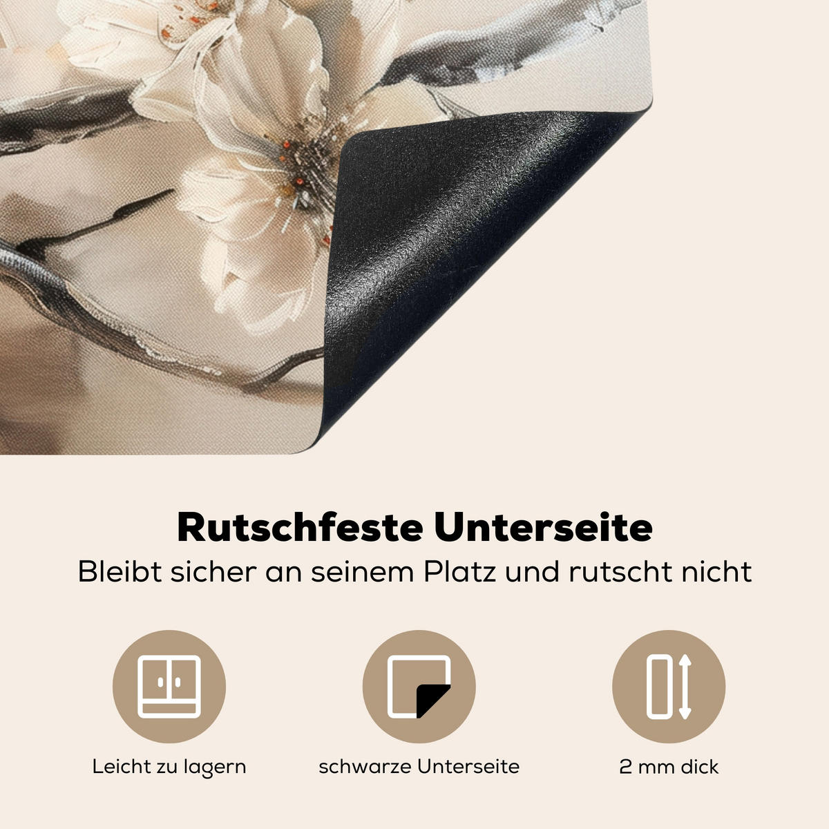 HERDABDECKPLATTE Blumen - Abstrakt - Gemalt - Beige 78x52 cm - Kaschmir, Kunststoff (78/0.2/52cm) - MuchoWow