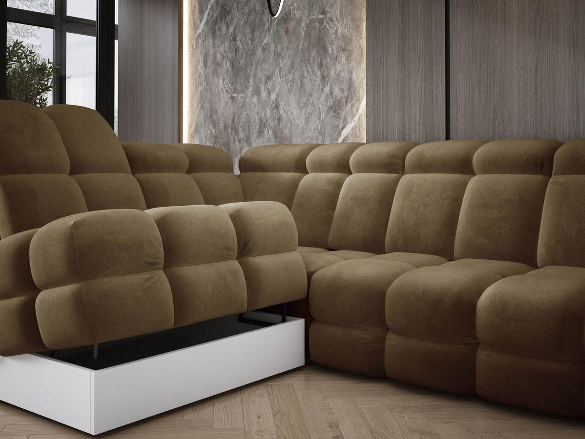 ECKSOFA TOLLO Salvador-stoff L-form 302x217x105 cm olivgrün - Olivgrün, Holz/Textil (302/217cm) - DomoHome