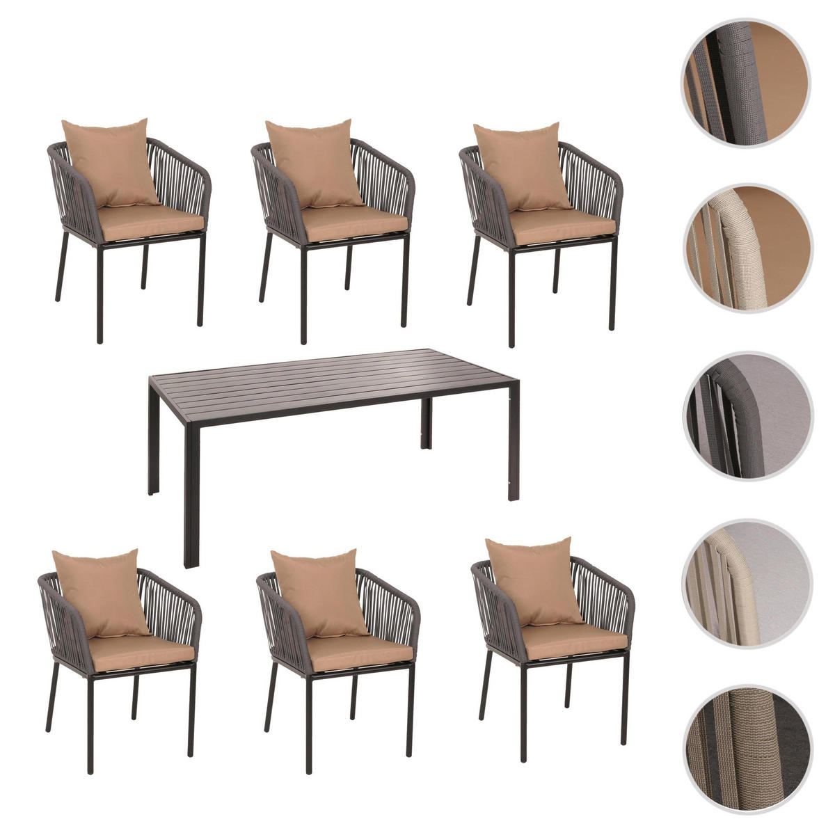 GARTENGARNITUR Tisch+6xStuhl Grau - Grau, Metall - PROREGAL