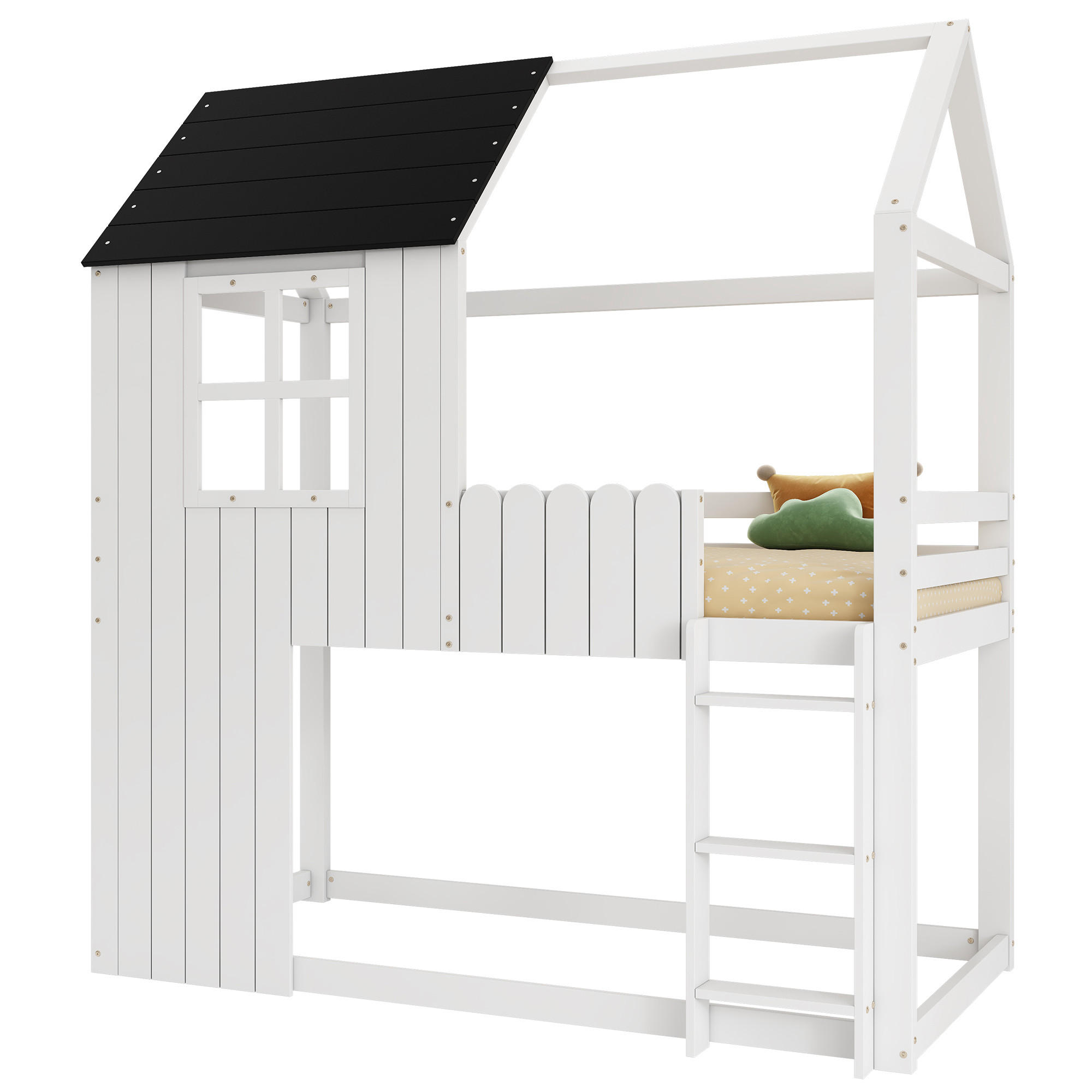 HOCHBETT 90/200 cm in Weiß & Schwarz mit 3-Stufen-Treppe und Rundumschutz - Weiß, Holz/Holzwerkstoff (90/200cm) - WISHDOR