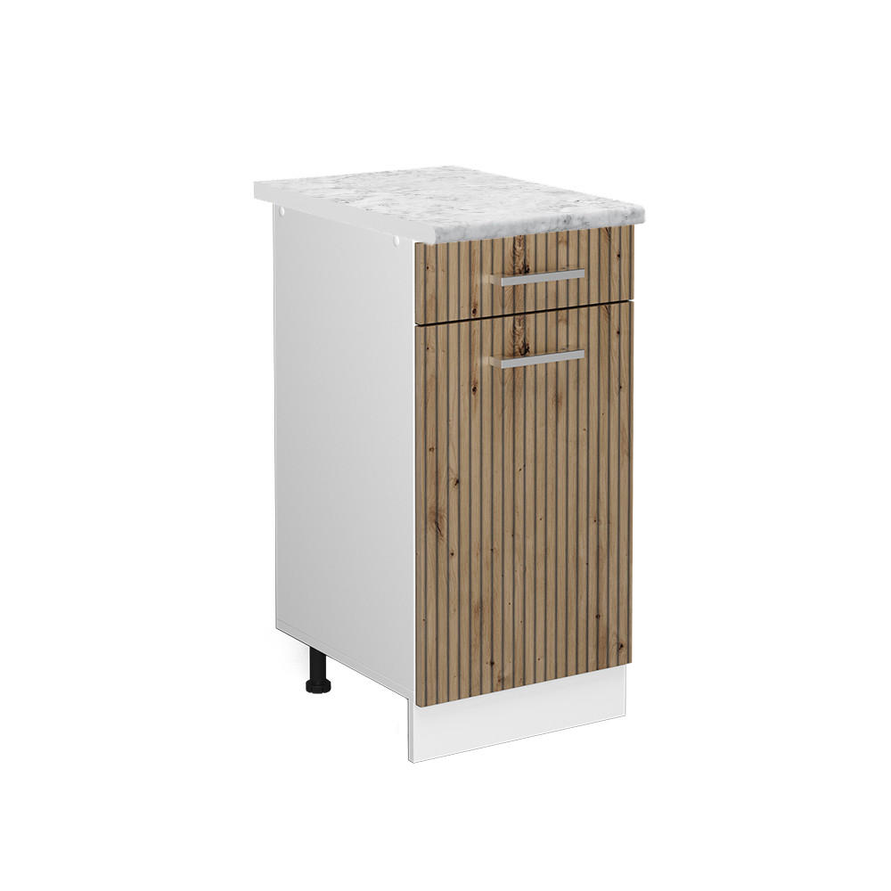KÜCHENUNTERSCHRANK R-Line Artisan-Eiche 40 cm, AP Marmor - Weiß/Eiche Artisan, Holzwerkstoff (40/81.6/60cm) - Vicco