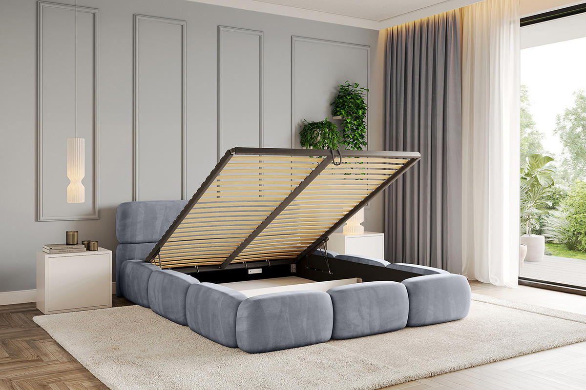 POLSTERBETT mit Bettkasten und Lattenrost, Boxbett ohne Matratze - ELVA-v1 200x200 Grau - Grau, Holzwerkstoff/Textil (200/200cm) - ALTDECOR