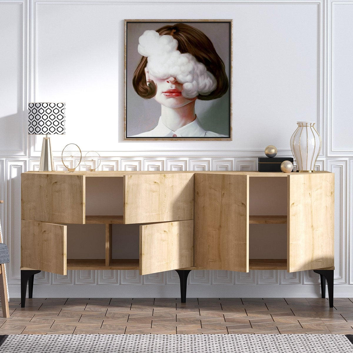 SIDEBOARD 6 Türen Eiche Saphir Dekor Laika 40/80/180 cm - Eschefarben, Holzwerkstoff (10/80/40cm) - Calicosy
