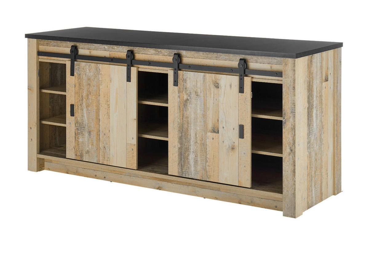 KÜCHENSCHRANK used wood hell, anthrazit 201 cm, Unterschrank für Spüle oder Kochfeld - Anthrazit/Schwarz, Holzwerkstoff/Metall (201/93/64cm) - Furn.Design