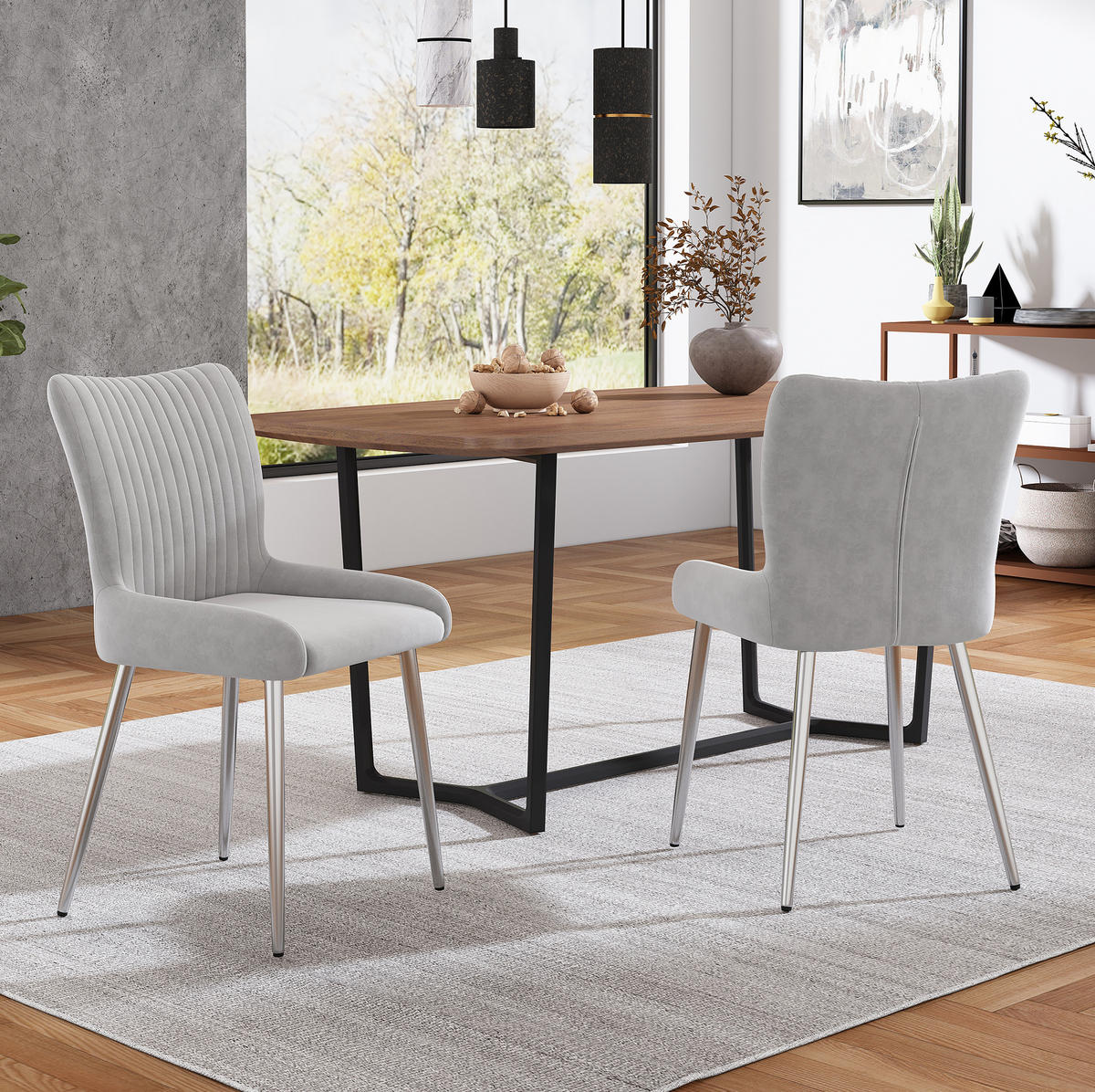 ESSZIMMERSTUHL 2er-Set Samt Grey mit Metallbeinen - Grau, Metall (47/85/58cm) - Meubliv