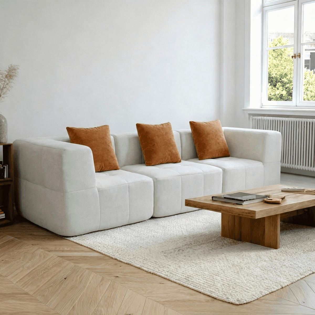 WOHNZIMMERSOFA Eden Simple 3-Sitzer - Weiß Orange - Weiß, Textil (92/71/92cm) - COCO Living
