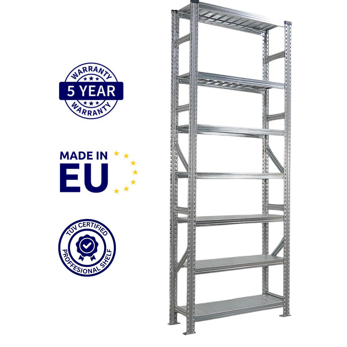 FACHBODENREGAL Proximo Stecksystem 250x360x32cm 7 Ebenen Beidseitig nutzbar Verzinkt - Silberfarben, Metall (360/250/32cm) - PROREGAL