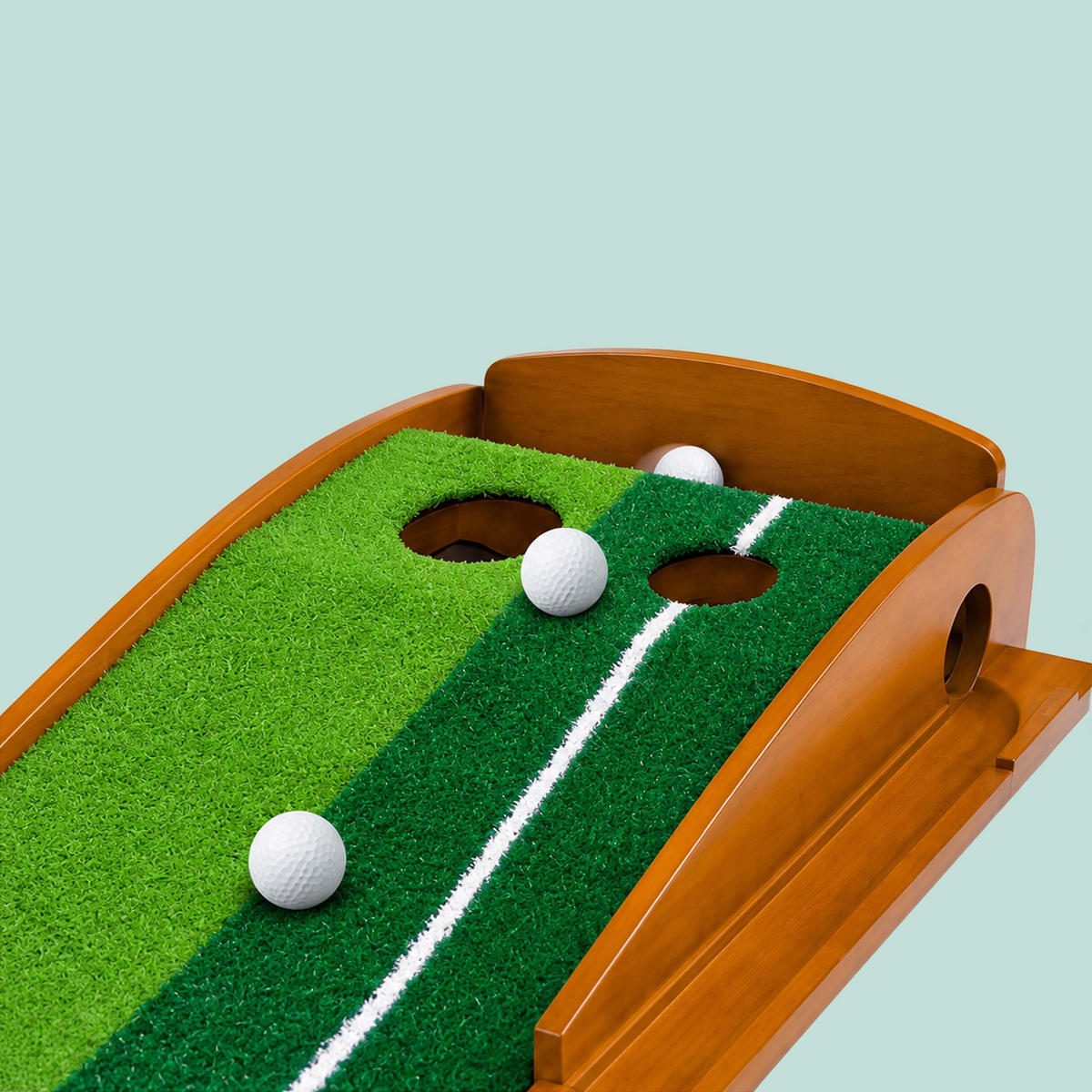 PUTTINGMATTE Natur Grün automatische Ballrückgabe 300 cm - Multicolor, Holz/Kunststoff (37.5/300cm) - Relaxdays