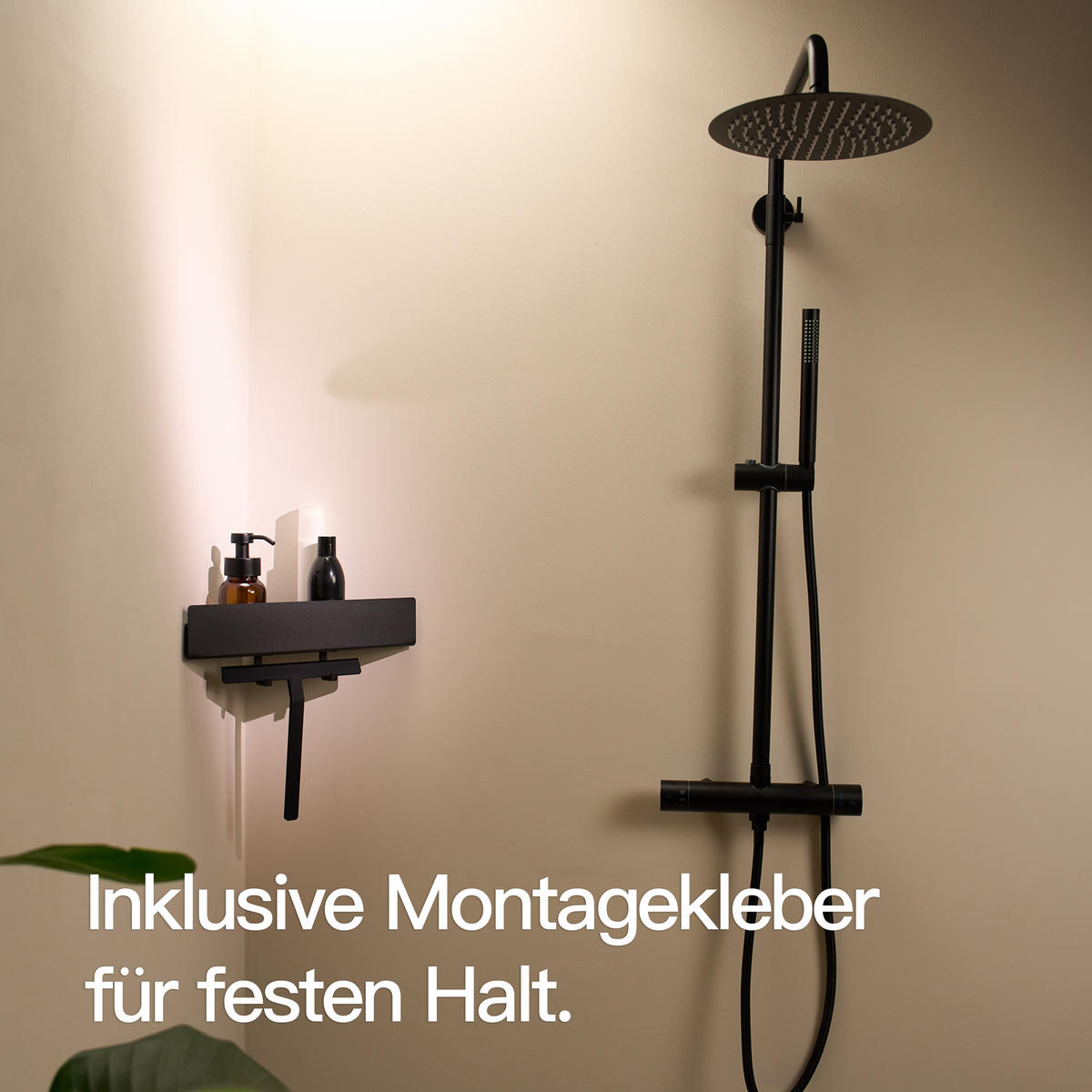 DUSCHABLAGE OHNE BOHREN | Eckregal Matt Schwarz - Schwarz, Metall (38/7.5/22cm) - Designfabrik Hamburg