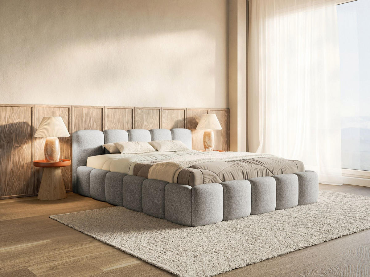 POLSTERBETT Cloudy Low Hellgrau Chenille, 120x200 cm - Hellgrau/Schwarz, Kunststoff/Textil (120/200cm) - Selsey