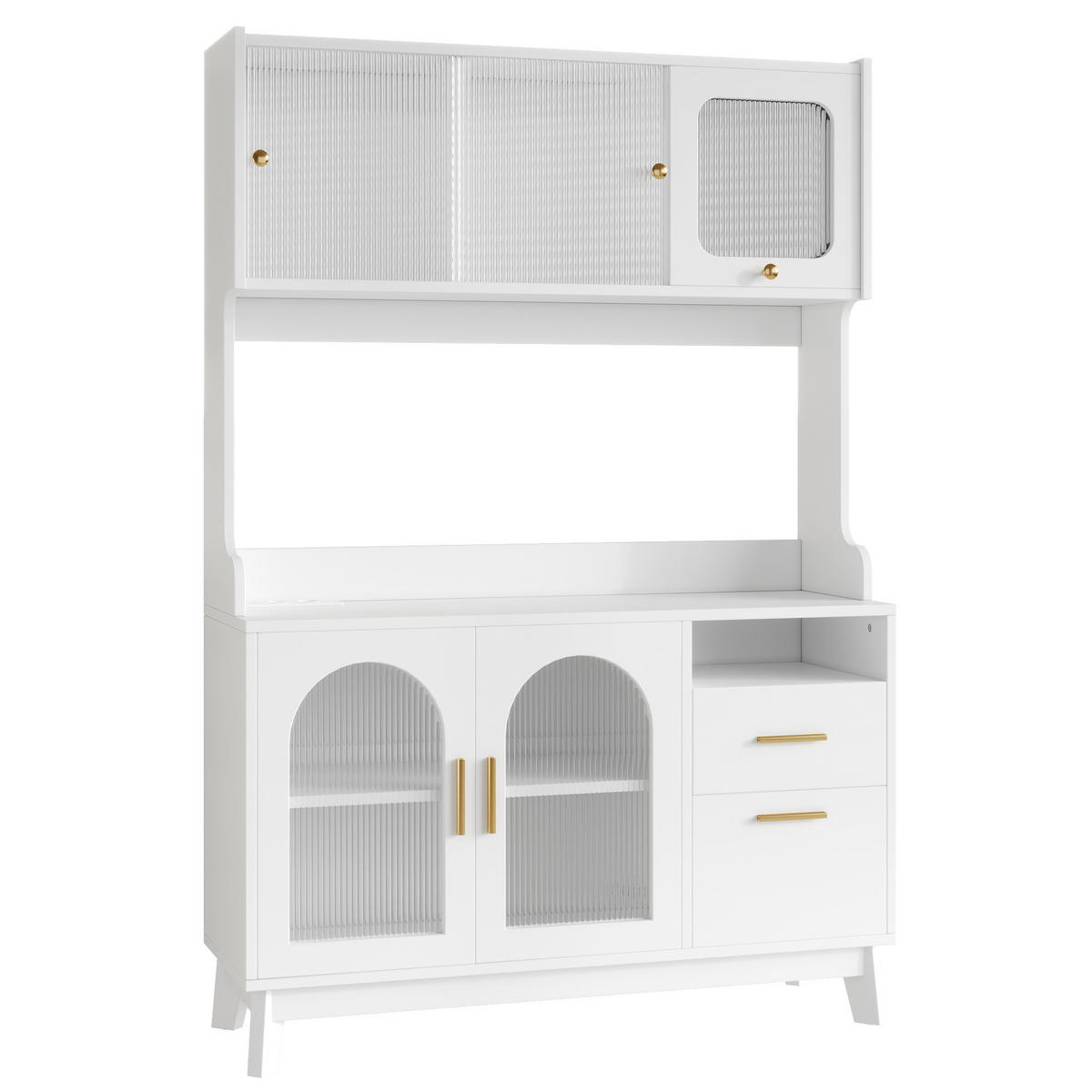 BUFFETSCHRANK 120x40x178 cm, 2 Steckdosen, USB-A/USB-C-Anschlüsse, Weiß - Weiß, Holzwerkstoff (120/178/40cm) - FOHERE
