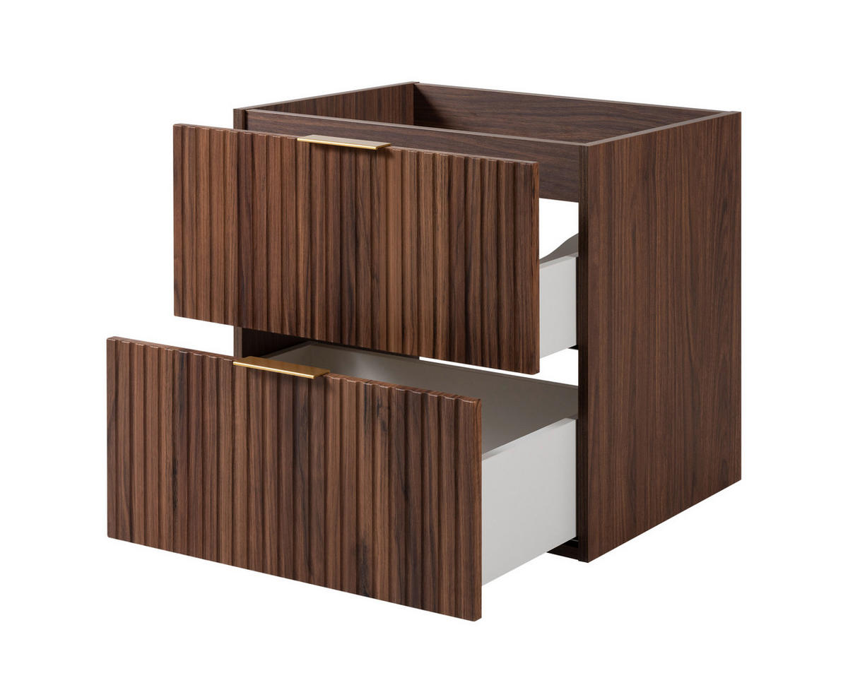 BADMÖBEL-SET MIT WÄSCHEKORB: Eiche Nussbaum, Griffe Gold, 160 x 46 x 57 cm - Eichefarben/Goldfarben, Holzwerkstoff (160/57/46cm) - 3XE LIVING