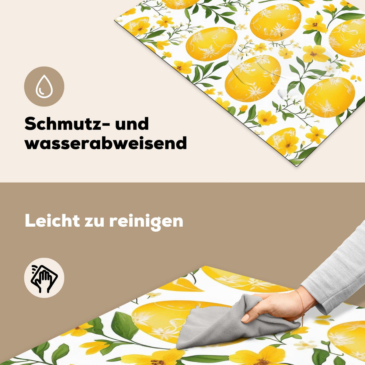 HERDABDECKPLATTE Blumen - Ostereier - Gelb Herdabdeckung Induktionsfeld 75x52 cm - Gelb, Kunststoff (75/52/0.2cm) - MuchoWow