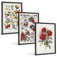 BILDER SET 3er Set - 40x60 cm Schwarzer Rahmen - Schmetterlinge, Blumen, rote Rosen - Schwarz, Kunststoff (40/60cm) - TULUP