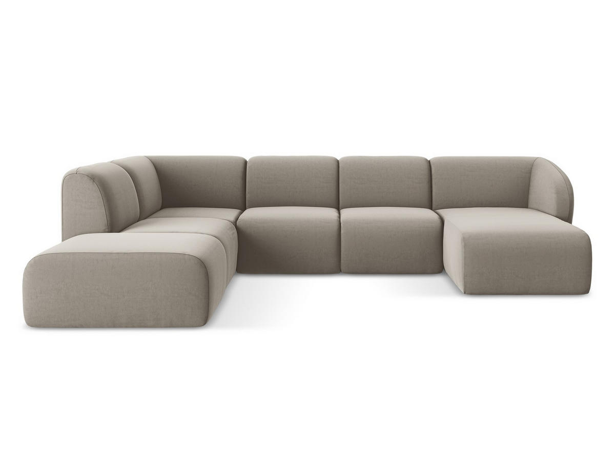 WOHNLANDSCHAFT Samt Stoff Grau - Taupe/Schwarz, Holzwerkstoff/Kunststoff (325/75/236cm) - Makamii