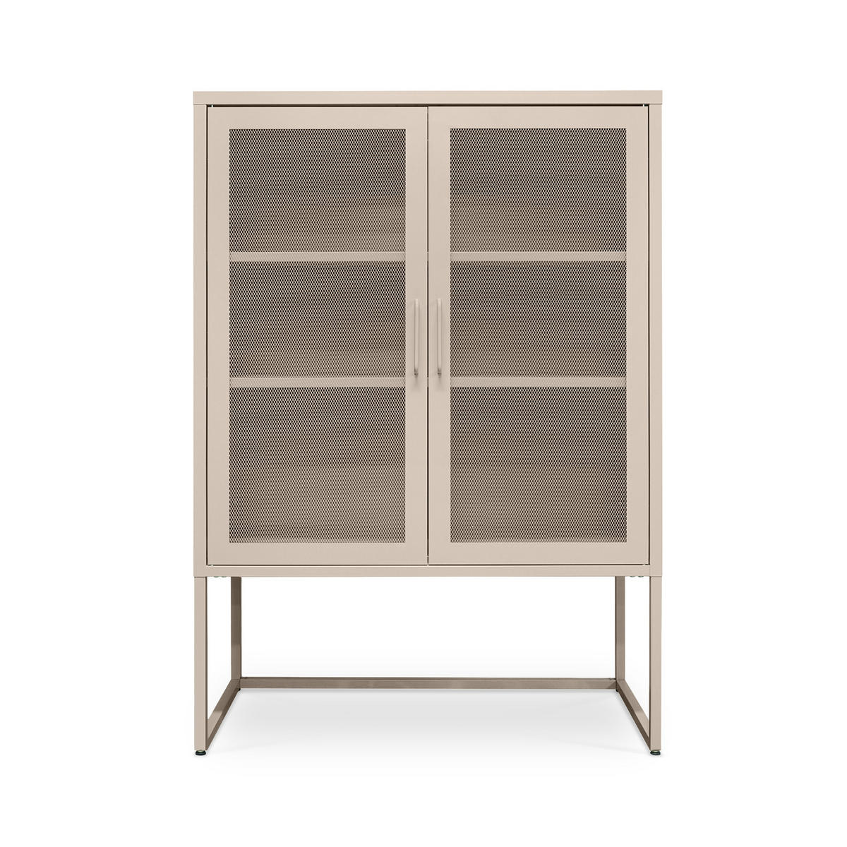 HIGHBOARD im Industrial-Design aus Metall H.120cm 2 Türen Streckmetall Beige - Kai - Beige, Metall (85/120/45cm) - Sicaan