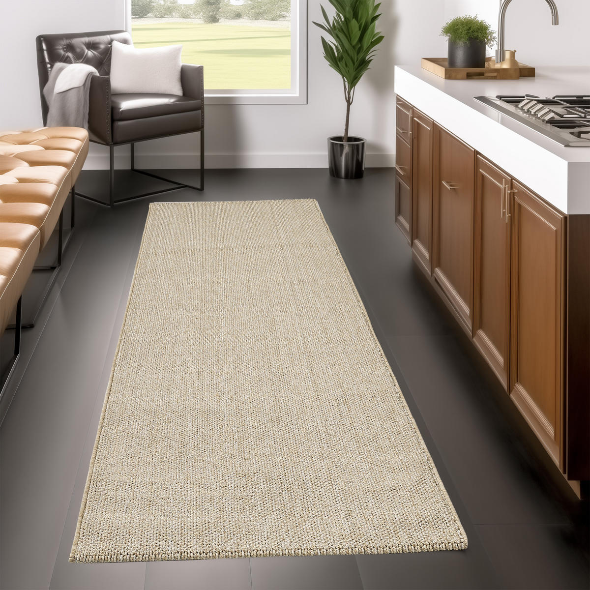 TEPPICH Kurzflor Flachgewebe Uni-Design Polypropylen Wohnzimmer Beige Läufer 80x250 - Beige, Textil (80/250cm) - KADIMA DESIGN