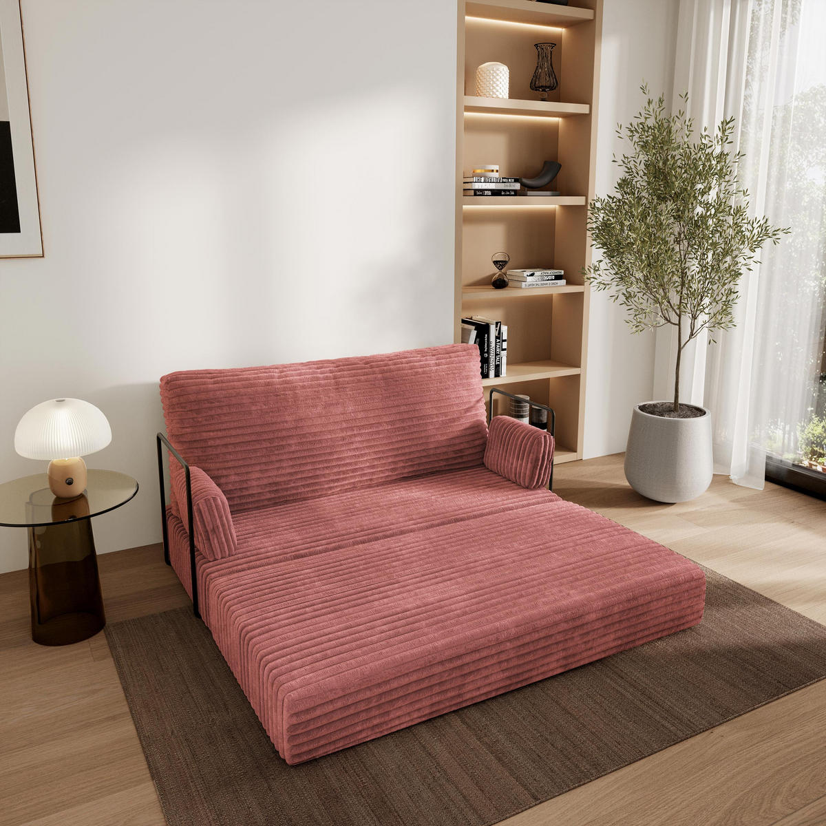 POHOVKA z pěny LADIA s kovovým rámem Manšestrová látka Pudrově růžová - starorůžová/růžová, textil (140/86/60cm) - MASSENO