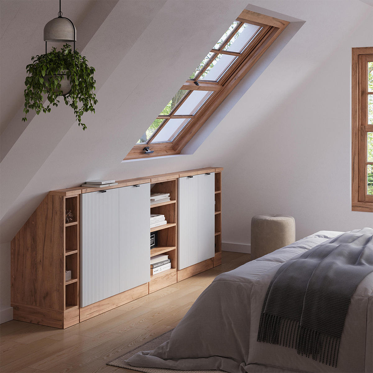 DACHSCHRÄGENSCHRANK-SET Rion Weiß Riffel 210 cm 5er Set - Weiß, Holzwerkstoff (210/81.6/46cm) - Vicco