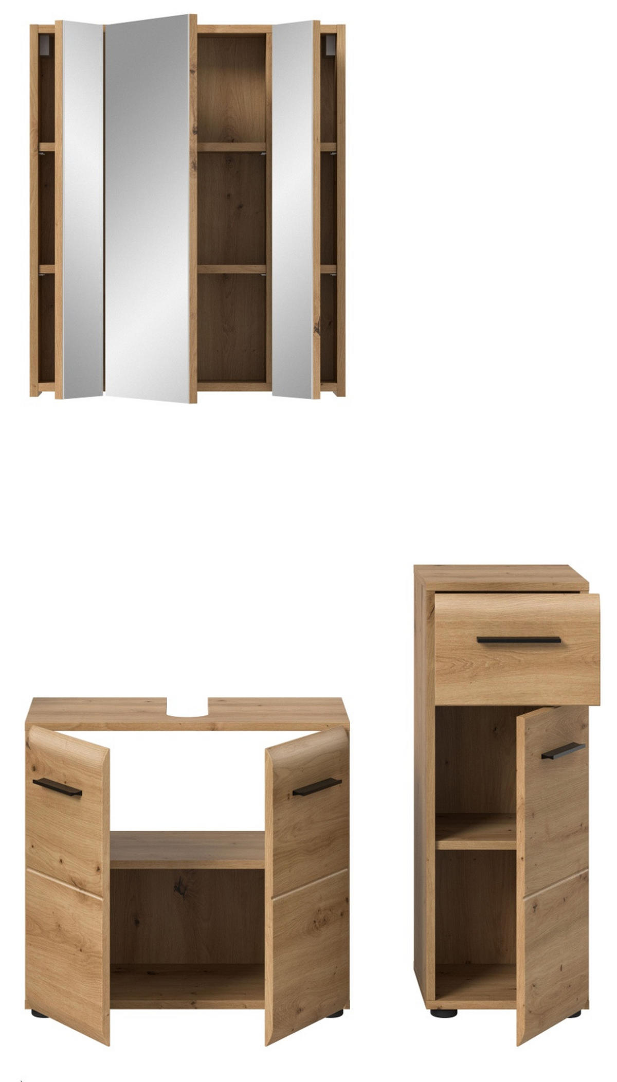 BADMÖBEL SET 3-teilig in Artisan Eiche, Badkombination 105 x 185 cm, Cover - Schwarz/Eiche Artisan, Glas/Holzwerkstoff (105/185/30cm) - Inn.Furn