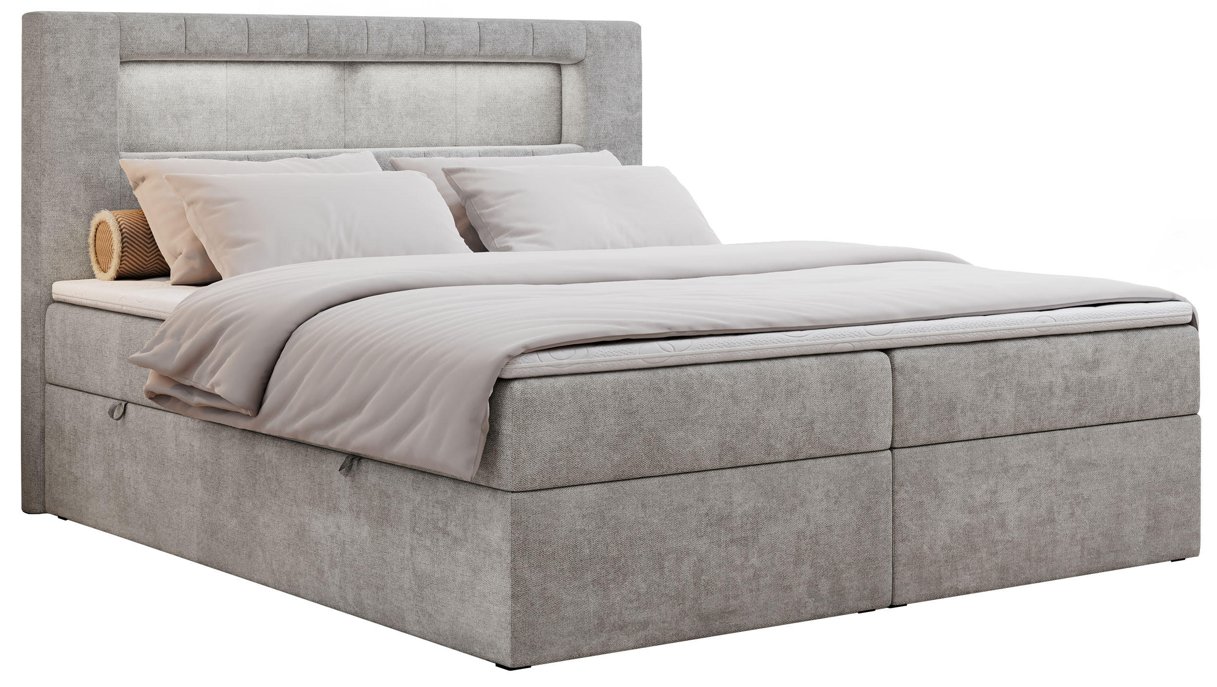 BOXBETT GOLD-5 LED 180/200 Hellgrau Struktur - H3 - Hellgrau, Holz/Textil (180/200cm) - MKS