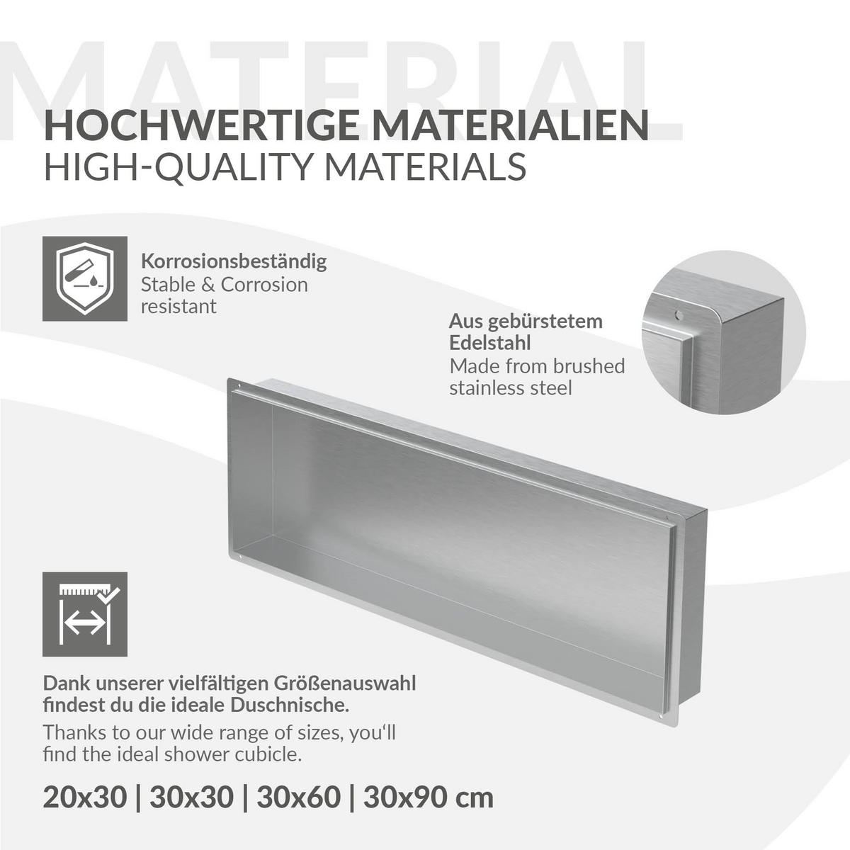 DUSCHNISCHE Silber 90/30 cm randlos - Silberfarben, Metall (90/30/10cm) - LuxeBath