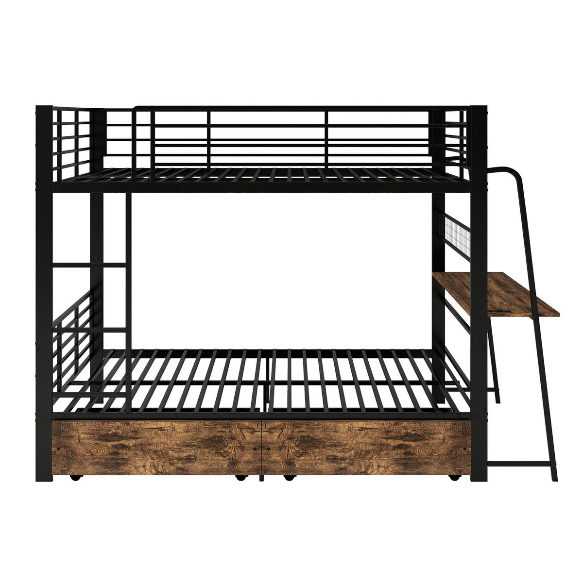 HOCHBETT aus Metall und MDF 140x200 cm Schwarz mit Schreibtisch, RGB-LED-Beleuchtung und Stauraum - Schwarz, Holzwerkstoff (140/200cm) - Modfu