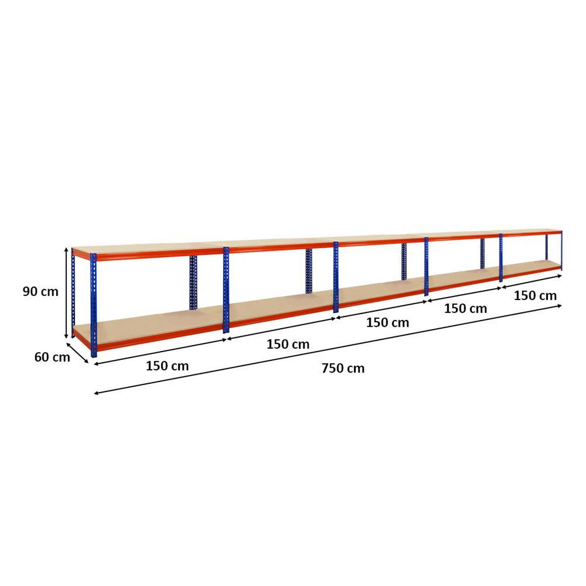 WERKBANK Strong Beast 2er-Set mit 2x 90x150x60 cm Fachlast 500 kg Blau-Orange - Orange, Metall (300/90/60cm) - PROREGAL