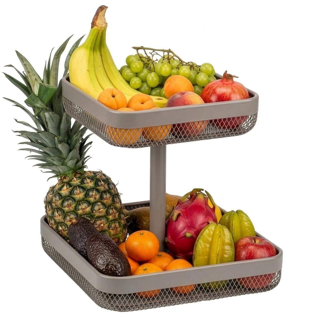 OBSTETAGERE eckig, 2-stöckig, 20 x 20 cm und 30 x 30 cm, taupe, Metall - Taupe, Metall (31cm) - eluno