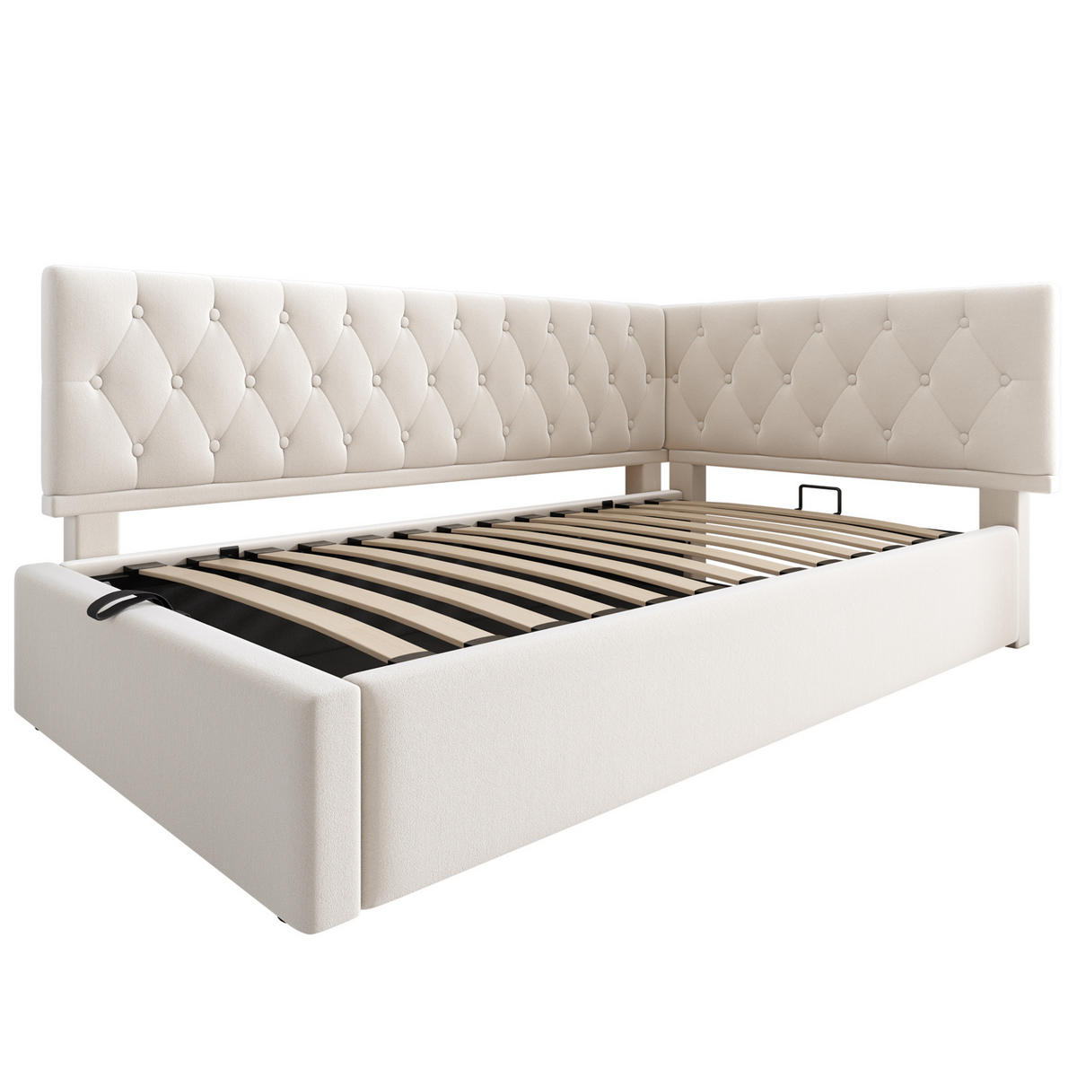 SAMT-POLSTERBETT 90/190 cm mit Bettkasten und gepolstertem Kopfteil, Beige - Beige, Textil (90/190cm) - BEAOK