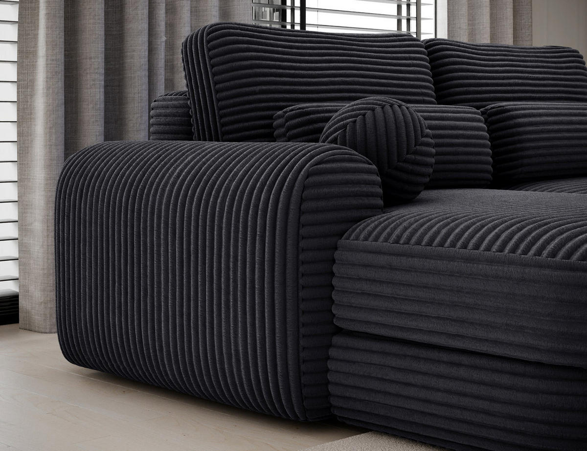 ECKSOFA RIPELI L-Form mit Schlaffunktion & Bettkasten – Modernes 3-Sitzer Sofa, Wellenfederung, 217 × 175 cm - Schwarz, Kunststoff (217/175cm) - Wohnideebilder