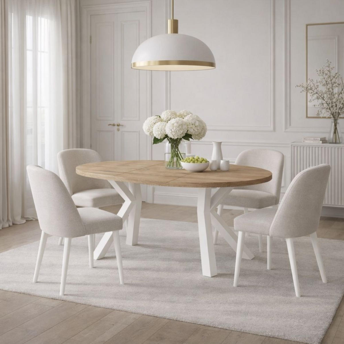 ESSTISCH RAL mit Holzbeinen, Durchmesser: 100 / 150 cm Eiche Wotan / Weiß - Eiche Wotan/Weiß, Holz (100/150/77cm) - Dekori_Interiors