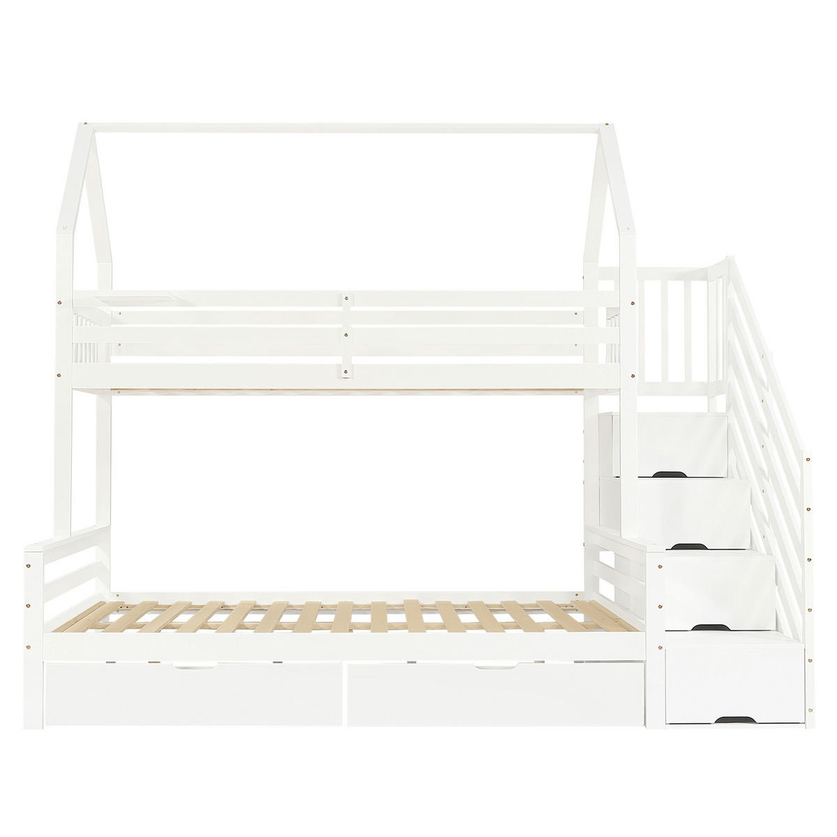 ETAGENBETT Kinderbett mit Treppenschrank, 2 Schubladen, Weiß, 90/200 cm & 140/200 cm - Weiß, Holz (140/200cm) - MIVRAY
