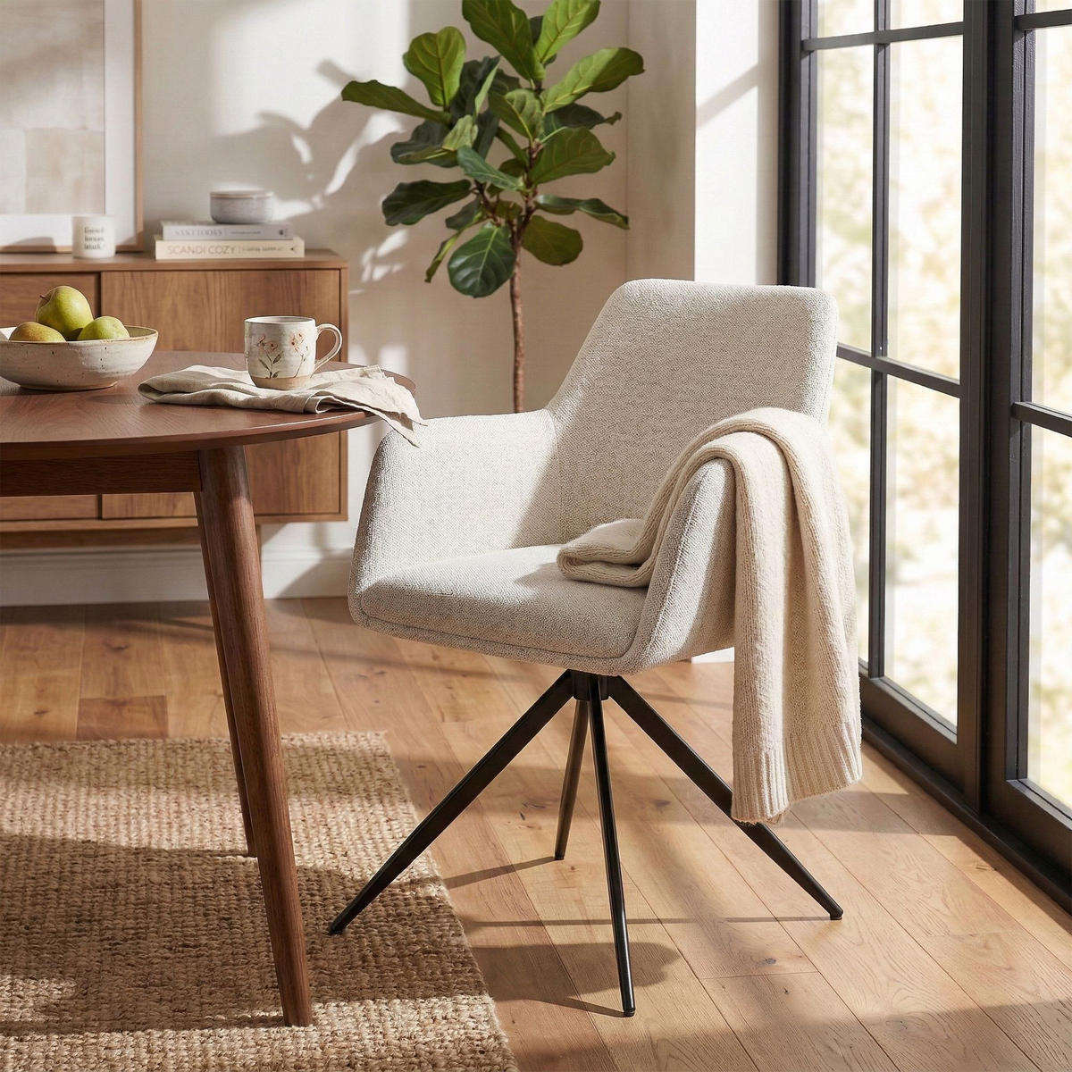 ARMLEHNENSTUHL Stoff creme - Creme/Schwarz, Textil/Metall (56/81/62cm) - CLP