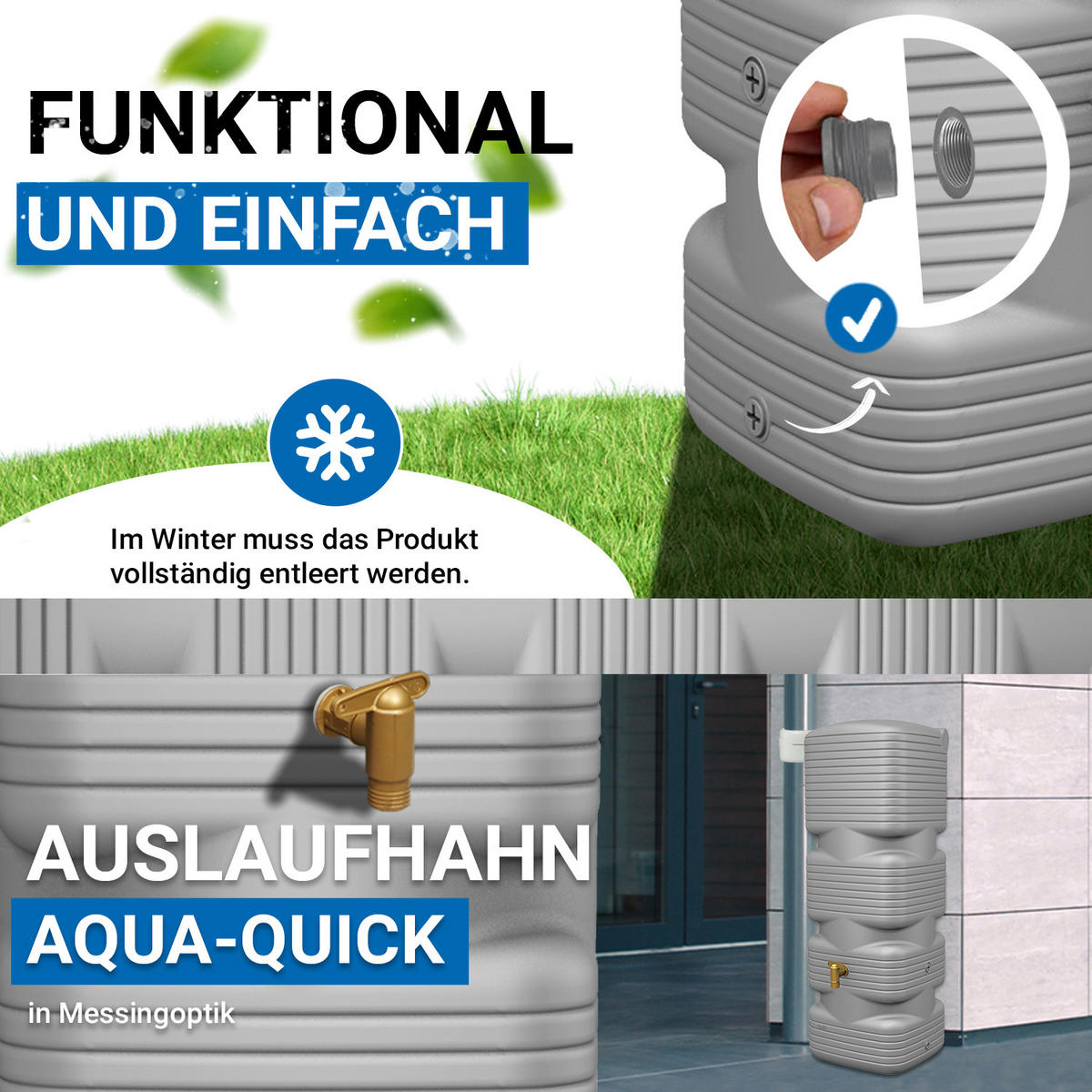 WANDTANK Komplett-Set 170 L betongrau inkl. Kunststoff-Auslaufhahn und Fallrohranschluss - Grau, Kunststoff (40/118/42cm) - 4rain