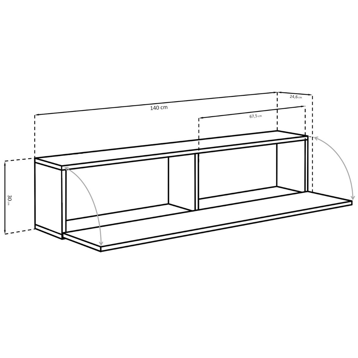 WOHNWAND COMO, hängevitrine und hängeboard, sechs Glasböden, LED mehrfarbige Beleuchtung, Honigeiche/Trüffeleichefarben - Honigeiche/Trüffeleichefarben, Glas/Holzwerkstoff (211/178/23cm) - Komodee