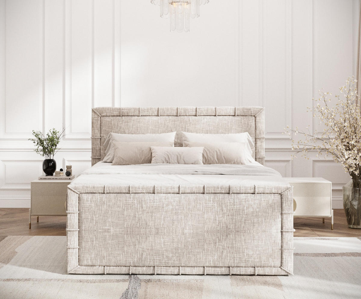 BOXBETT Estelle Creme 180/200 cm im Webstoff - Creme/Schwarz, Holz/Holzwerkstoff (180/200cm) - Maison de Reve