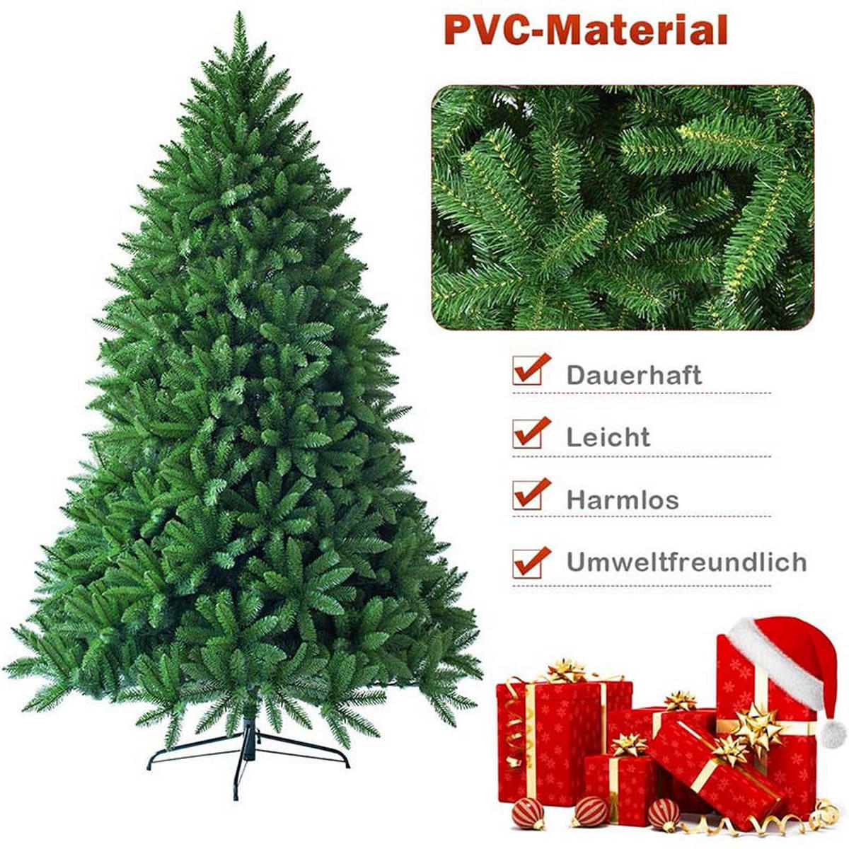 WEIHNACHTSBAUM mit 11 Lichtmodi und 5 Farbwechseln 210CM Grün - Grün, Metall (210cm) - COSTWAY