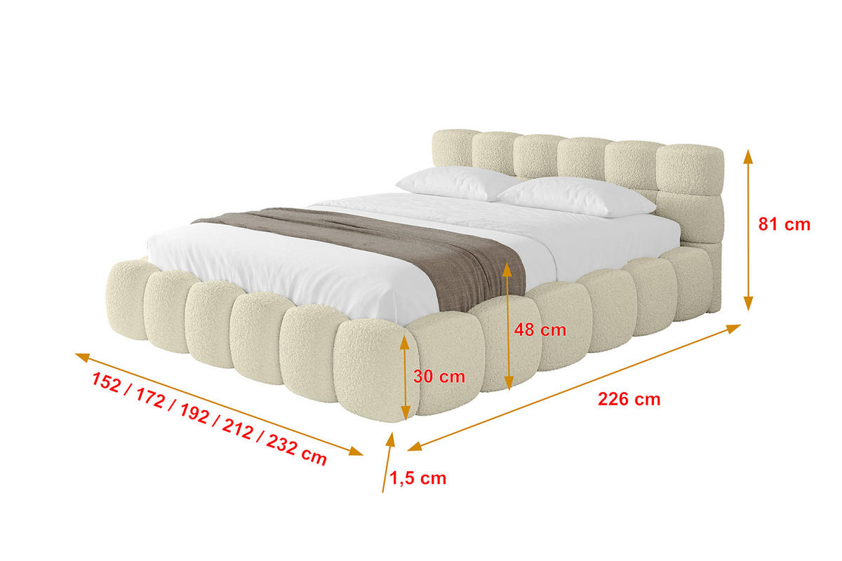 POLSTERBETT mit Bettkasten und Lattenrost, Bett mit Matratze H3/H4 - LEYA-v1 200x200 Beige - Beige, Holzwerkstoff/Textil (200/200cm) - ALTDECOR