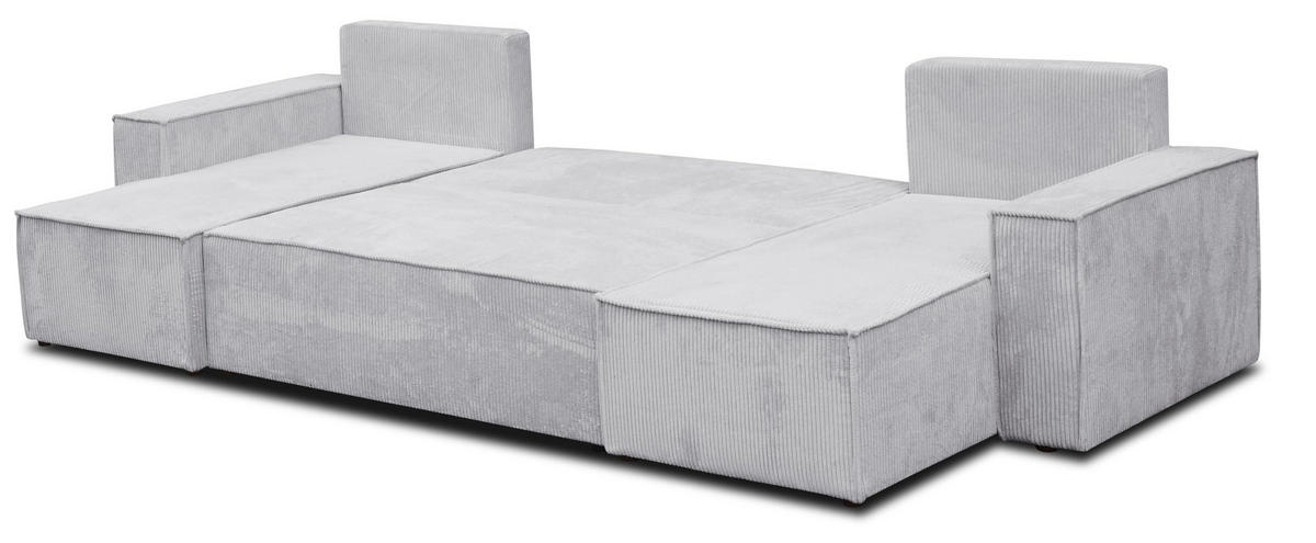 WOHNLANDSCHAFT Hugo U-Form Cordstoff mit Schlaffunktion und Bettkasten - Greige, Textil (312/83/142cm) - VENASI MÖBEL