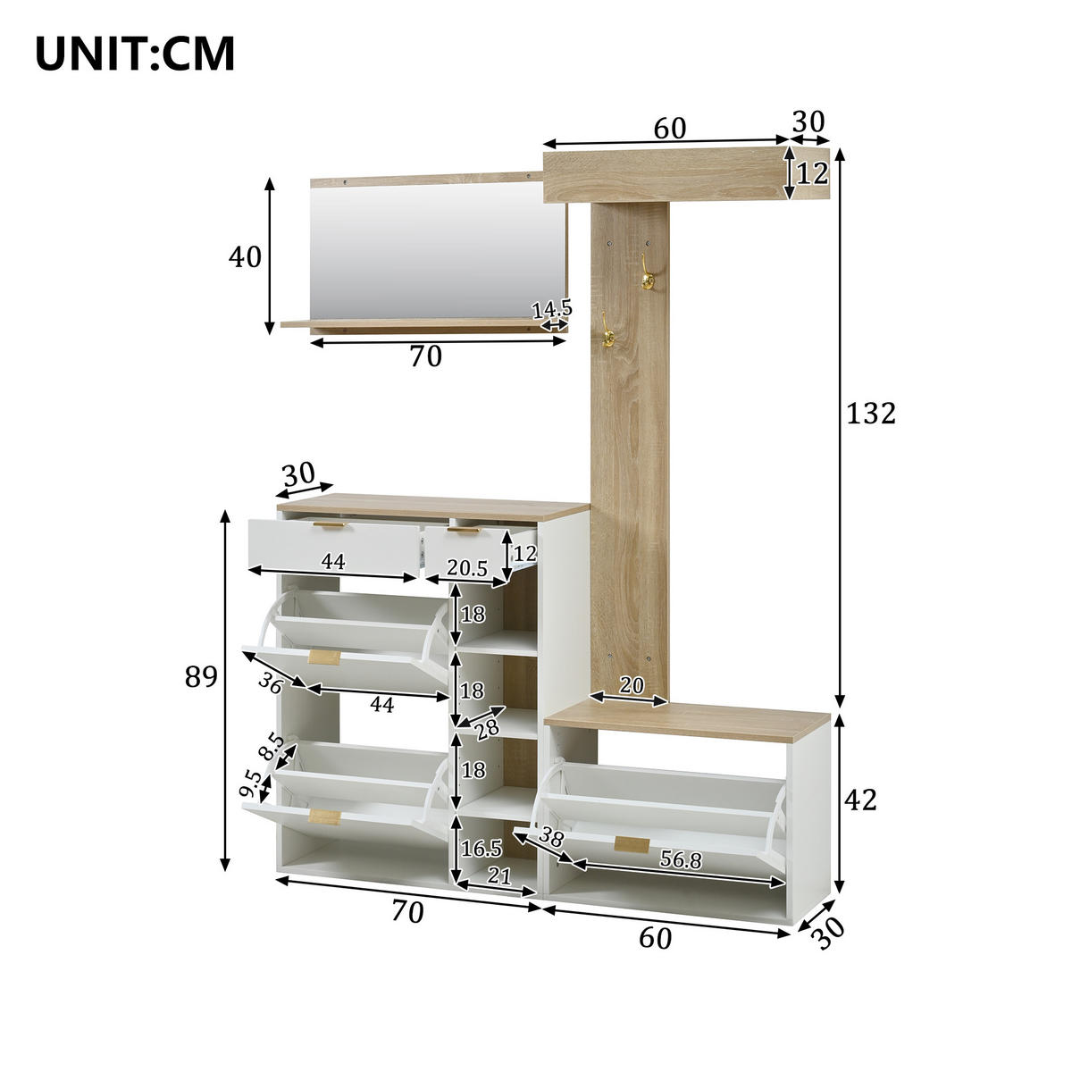 SCHUHSCHRANK aus Spanplatte 130x30x174cm in Weiß mit Schuhschrank - Weiß, Holzwerkstoff (130/174/30cm) - Modfu