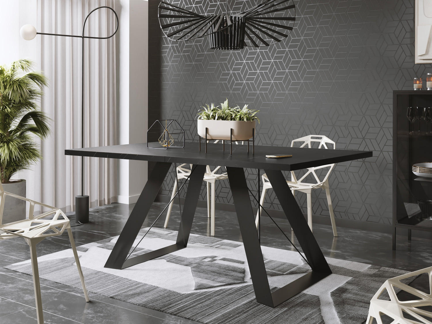 ESSTISCH Colter rechteckig ausziehbar, Marmor Schwarz 160-260/90/76 cm - Anthrazit/Schwarz, Holzwerkstoff/Metall (160/90/76cm) - WFL GROUP
