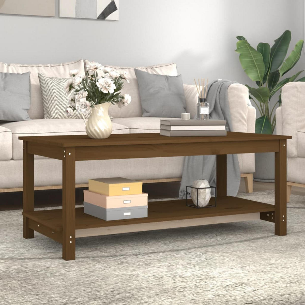 COUCHTISCH Honigbraun 110x55x45 cm Massivholz Kiefer - Braun, Holz (110/55/45cm) - furnicato