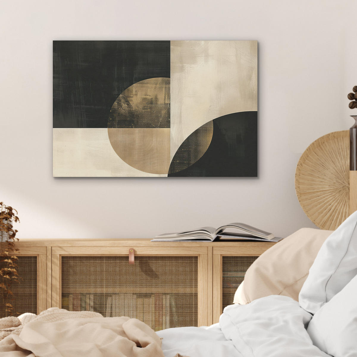 AKUSTIKBILD Abstrakt - Geometrische Formen - Schwarz - Gold Wanddeko 70x50 cm - Ecru, Kunststoff (70/50/0.9cm) - MuchoWow