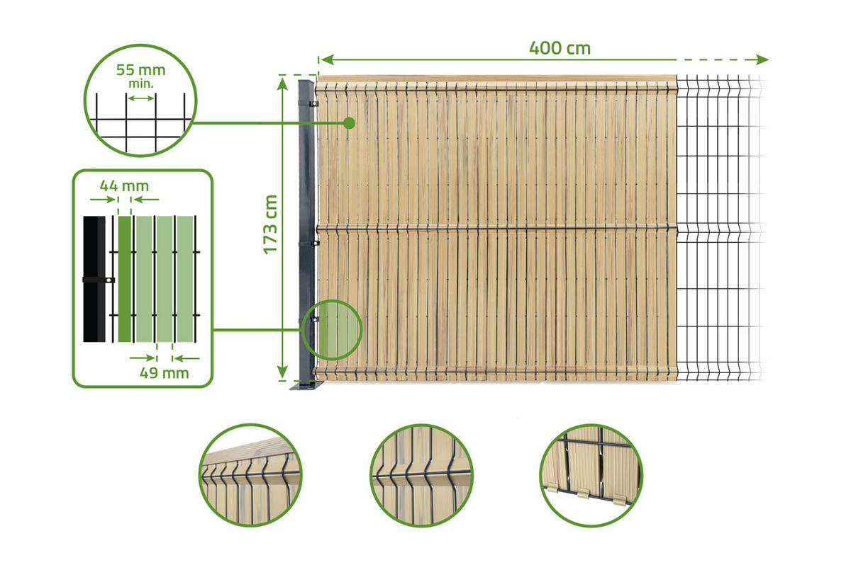 PVC-SICHTSCHUTZLAMELLEN-STEIF-SET Cinto beige 4m H.170cm - Mit clips und Endprofil - Beige, Kunststoff (400/173cm) - Casanoov