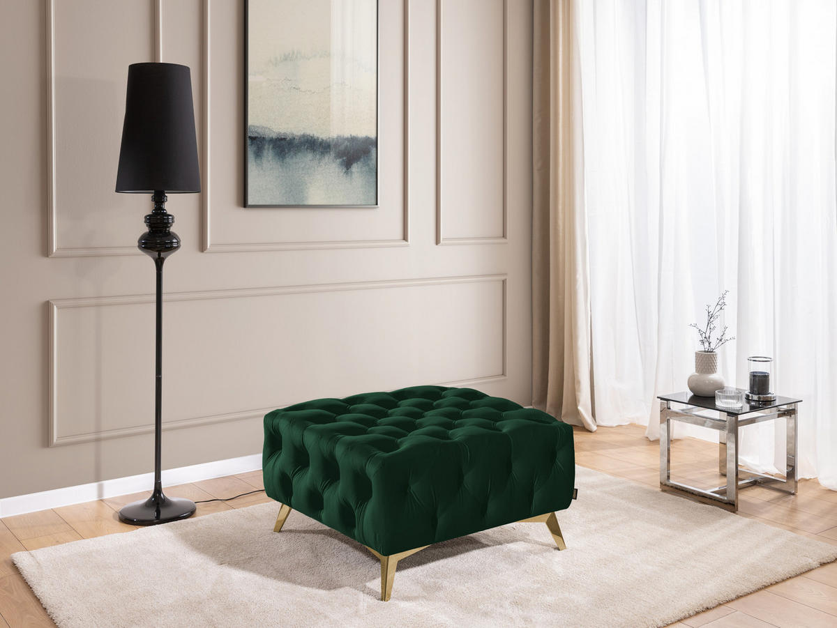 HOCKER Chesterfield Whitby Flaschengrün Samt mit goldenen Füßen - Dunkelgrün/Goldfarben, Holz/Textil (80/45/80cm) - S-Style Möbel