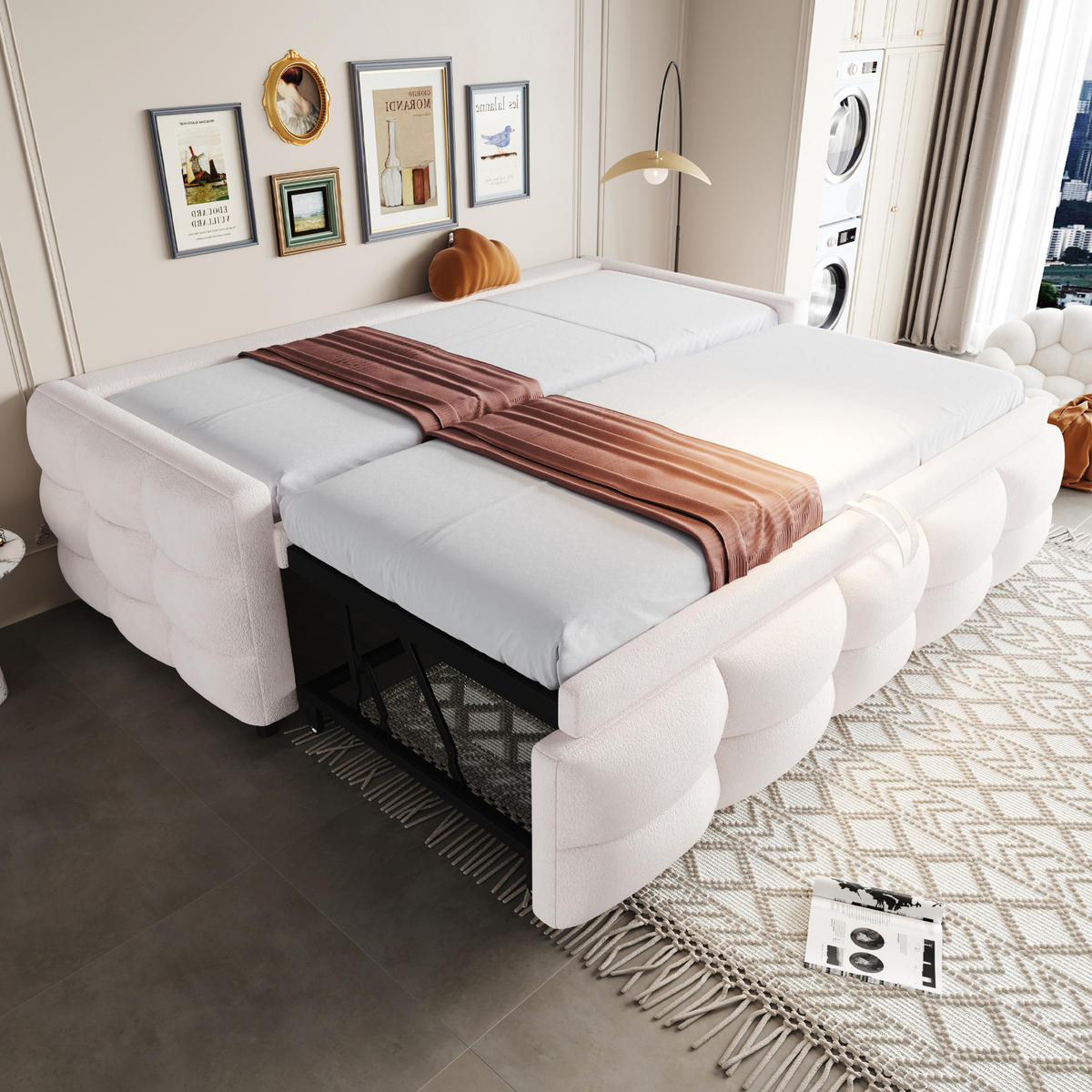 POLSTERBETT 90/190 cm beige aus Samt mit Ausziehfunktion - Beige, Textil (90/190cm) - OKWISH