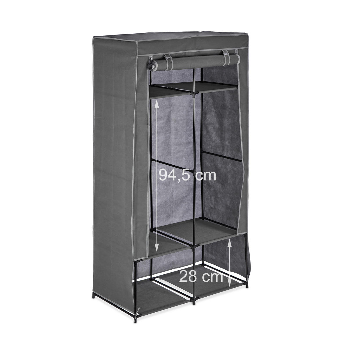 STOFFSCHRANK - Grau, Kunststoff/Textil (90/172/45cm) - Relaxdays